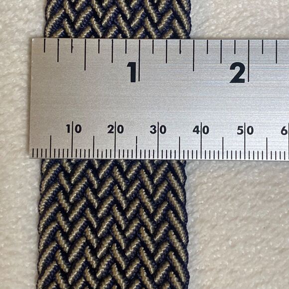 Tommy Bahama Leather Trim Woven Stretch Belt Blue Tan Braided Elastic Size S/M - Picture 8 of 9